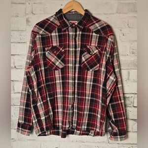 Wrangler Men’s 2XL Red Black Plaid Flannel Shirt Western Workwear